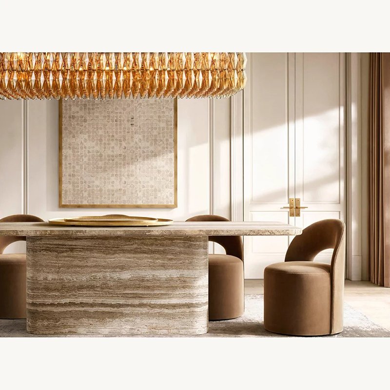 High End Commercial Furniture Living Room Marble Dining Table Concrete Texture Simple Long Table