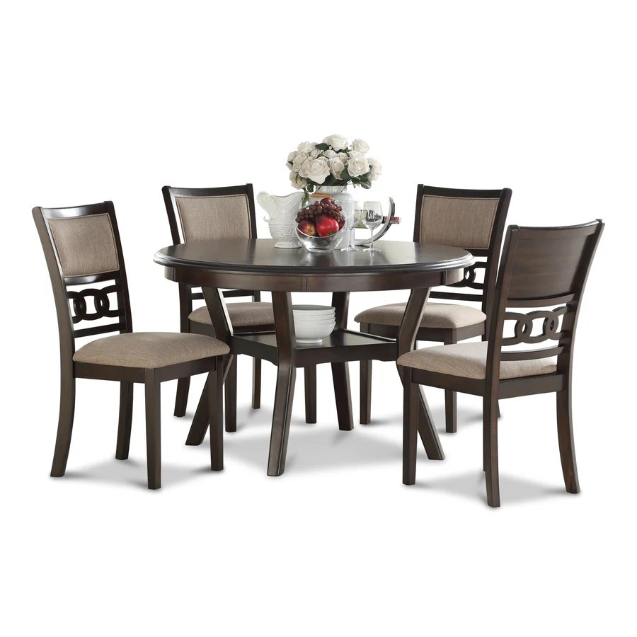 Hot Selling Modern Design Wooden Dining Set 1 round Table and 4 Leather Chairs High Quality for Home Dinners Wholesale Price