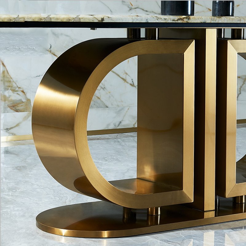 Modern Design Dining Room Marble Top Table Elegant Stainless Steel Leg Oval Shape Marble Dinner Table