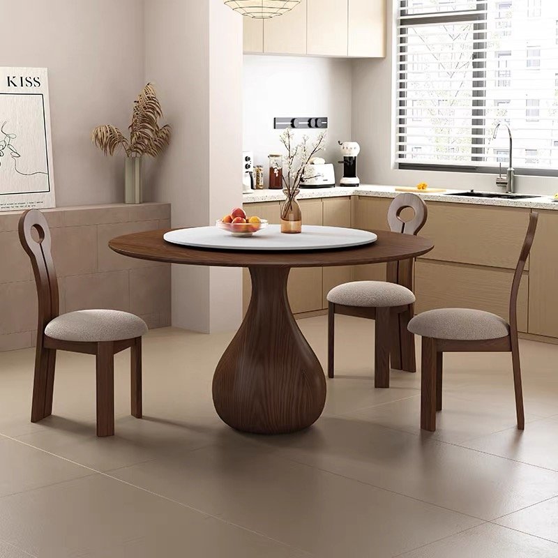 modern luxury marble solid wood round dining table chair set 4 6 8 seater living room restaurant vintage furniture designs