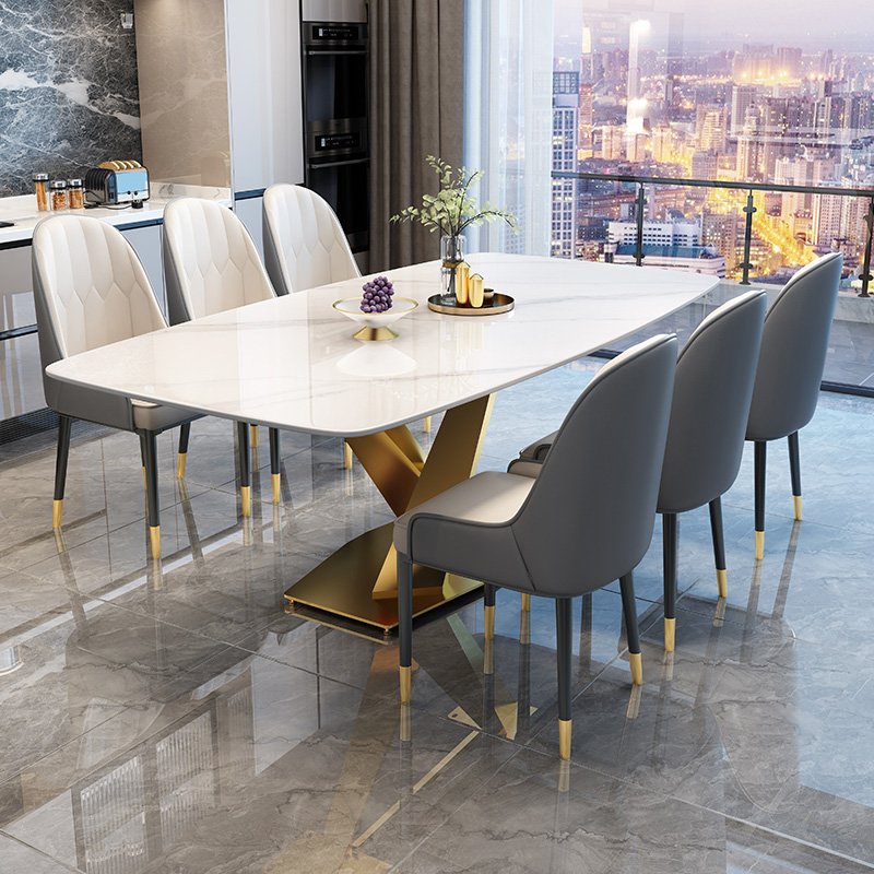 Modern Light Luxury Golden Stainless Steel Dining Table Marble and Sintered Stone Table Top Versatile for Kitchen & Hotel Use