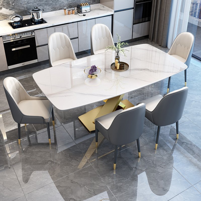 Modern Light Luxury Golden Stainless Steel Dining Table Marble and Sintered Stone Table Top Versatile for Kitchen & Hotel Use