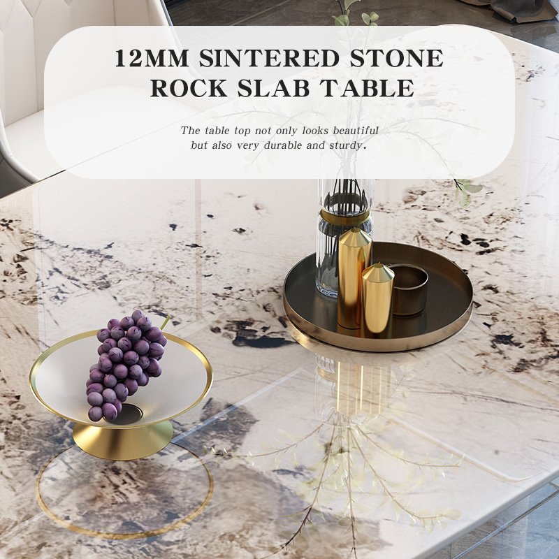 Modern Light Luxury Golden Stainless Steel Dining Table Marble and Sintered Stone Table Top Versatile for Kitchen & Hotel Use