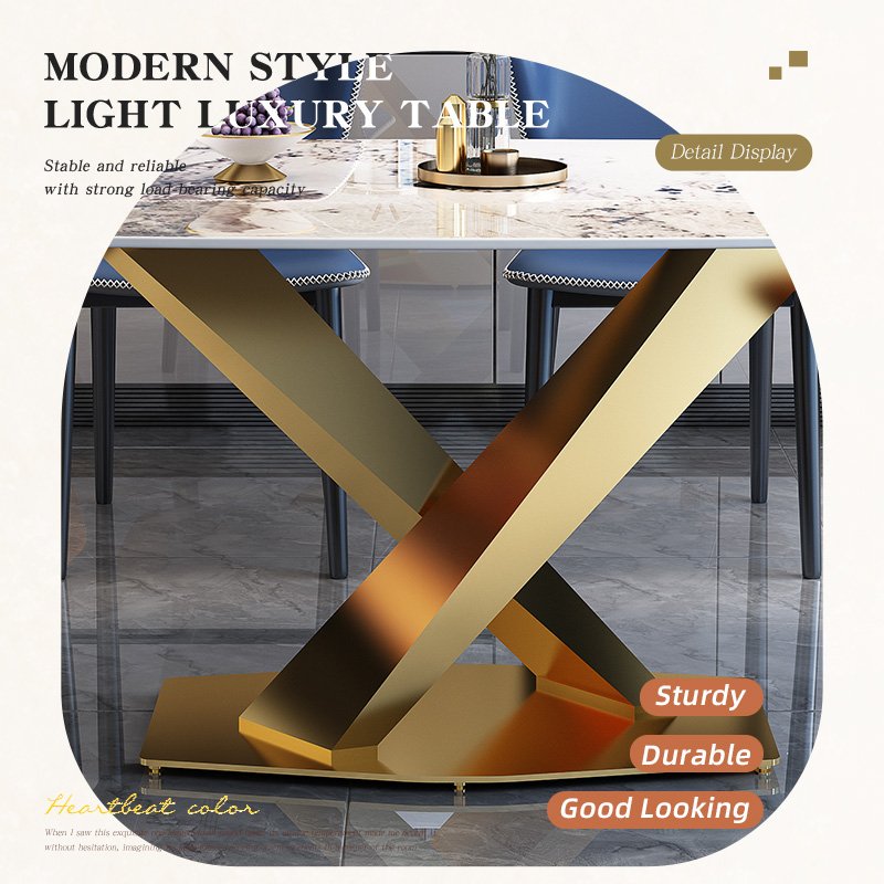 Modern Light Luxury Golden Stainless Steel Dining Table Marble and Sintered Stone Table Top Versatile for Kitchen & Hotel Use