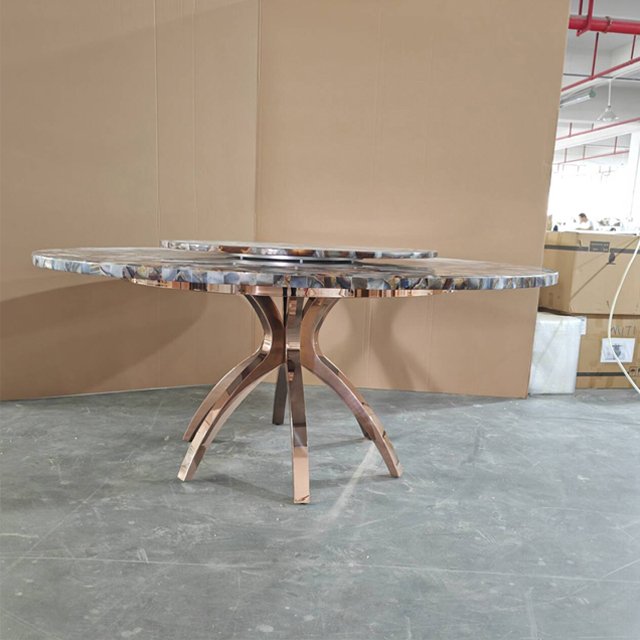 Italian light luxury villa high-end atmosphere stainless steel home natural agate dining table