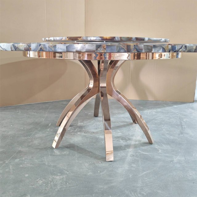 Italian light luxury villa high-end atmosphere stainless steel home natural agate dining table