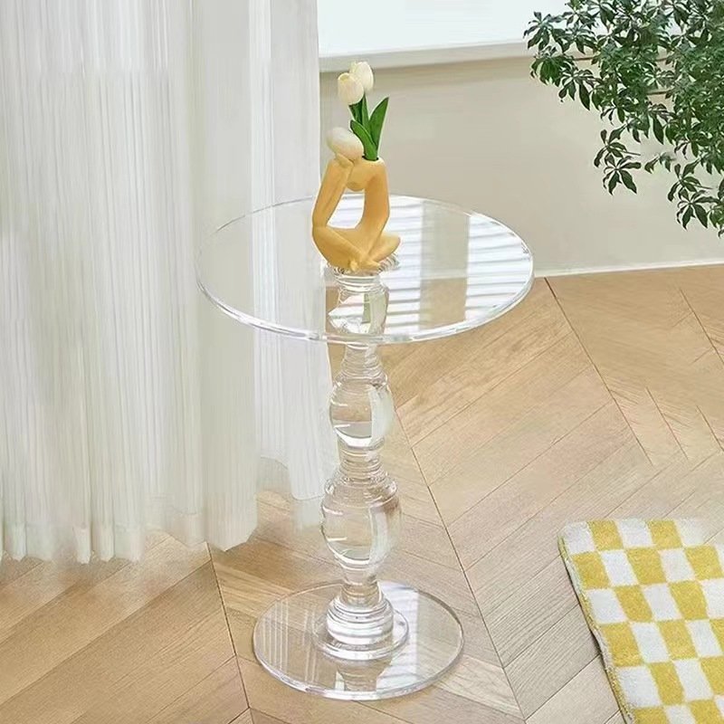 Full Clear Acrylic Coffee Table Classic Round Carved Plexiglass Side Table Traditional Acrylic Furniture