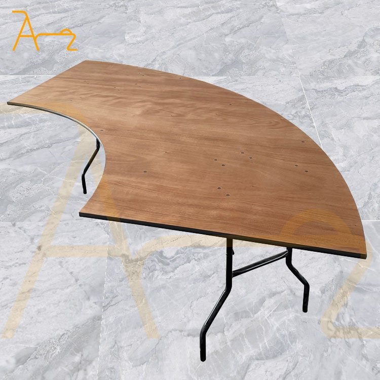 Hot Selling S Shape Serpentine Half Moon Round Glossy Wedding Wood Tables Outdoor Wedding Party Banquet Dinner Table