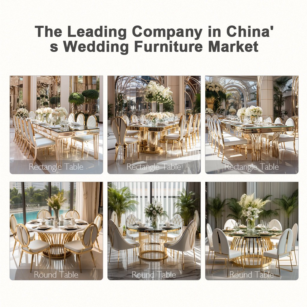 Modern Gold Stainless Steel Table Leather Wedding Chairs Banquets Events Rentals-Hotel Tables with Glass Top Stylish Elegant