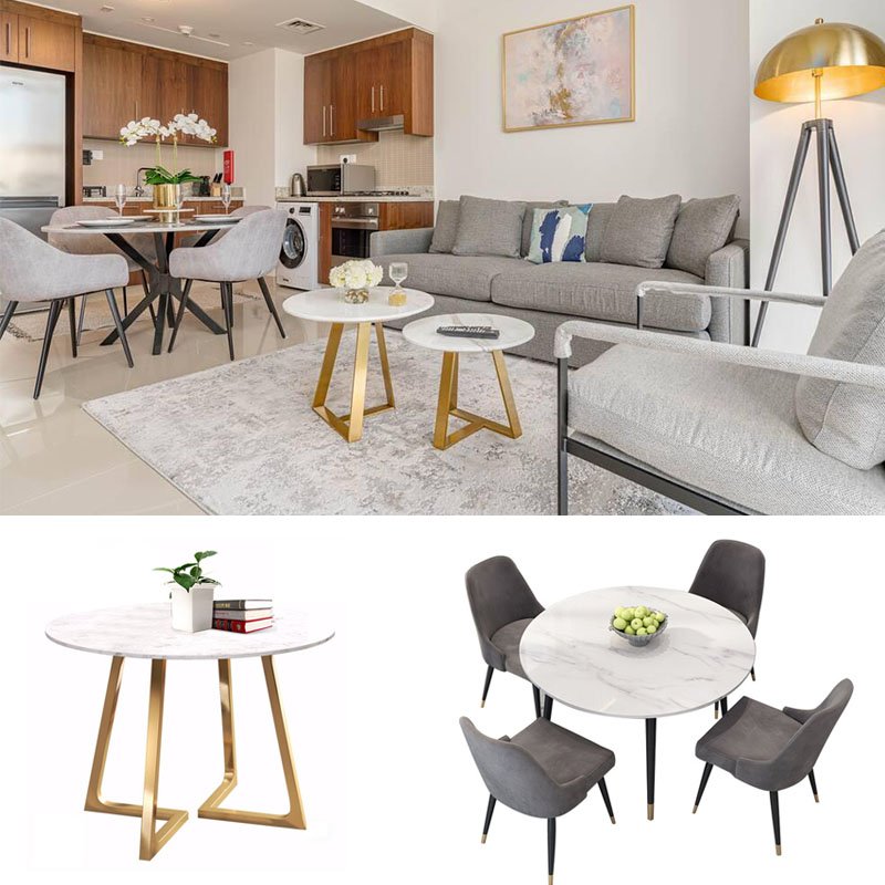 4-8 Seater Dining Table White Marble Luxury Style Dining Table Set