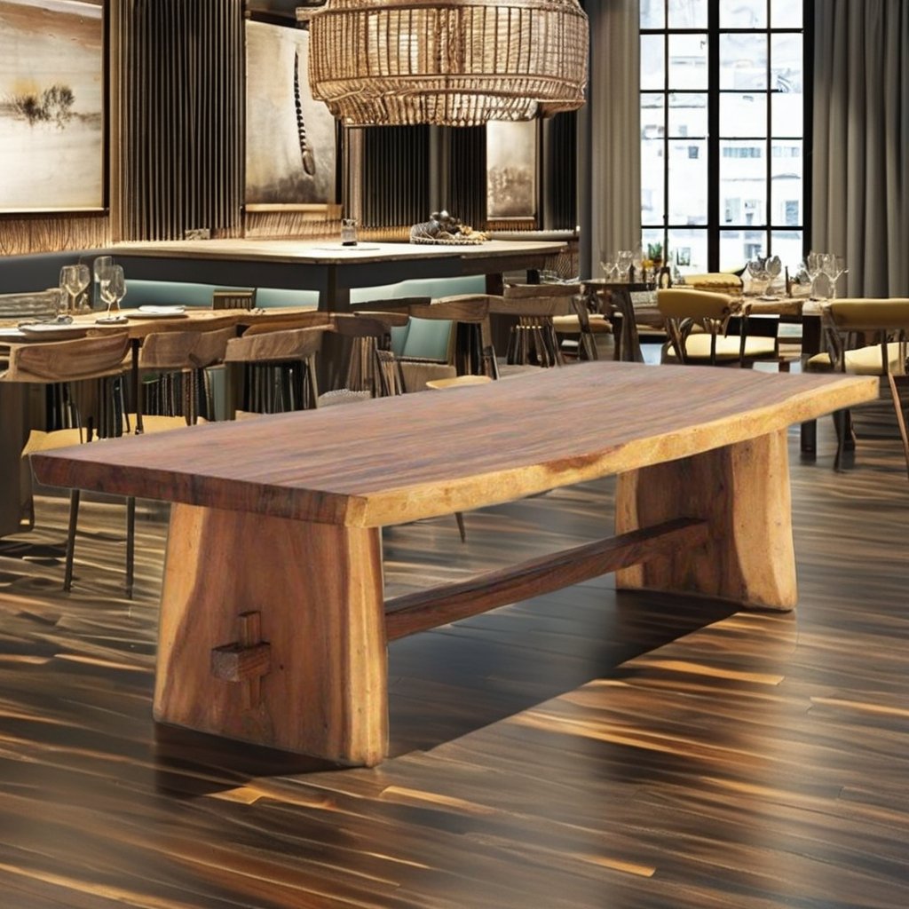 High Quality Handmade Rectangular Suar Wood Dining Table without Chairs Direct from Indonesia-for Restaurants