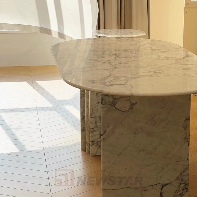 Newstar Modern Calacatta White Marble Dining Table Customized Size And Material Dining Table Natural Stone Furniture
