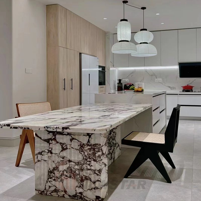 Newstar Modern Calacatta White Marble Dining Table Customized Size And Material Dining Table Natural Stone Furniture