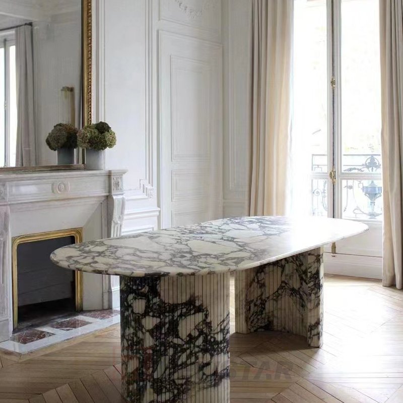 Newstar Modern Calacatta White Marble Dining Table Customized Size And Material Dining Table Natural Stone Furniture