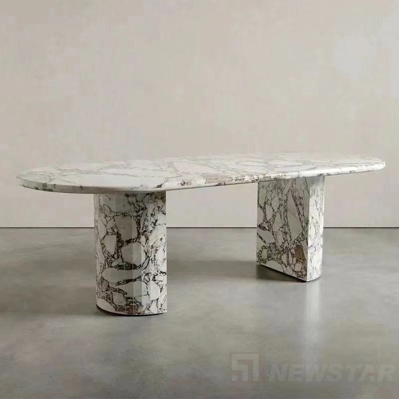 Newstar Modern Calacatta White Marble Dining Table Customized Size And Material Dining Table Natural Stone Furniture