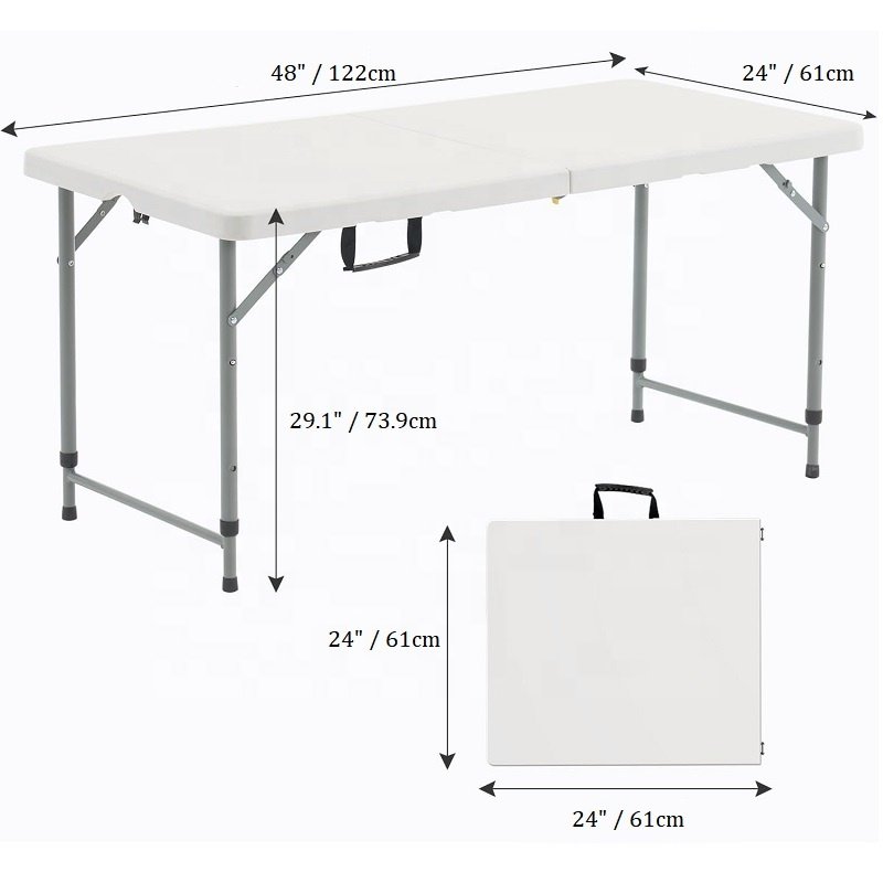 122cm White Portable Barbecue Table Fold Folding Camping Table 4 Feet Heavy Duty Plastic for Party Events Dining Table HDPE