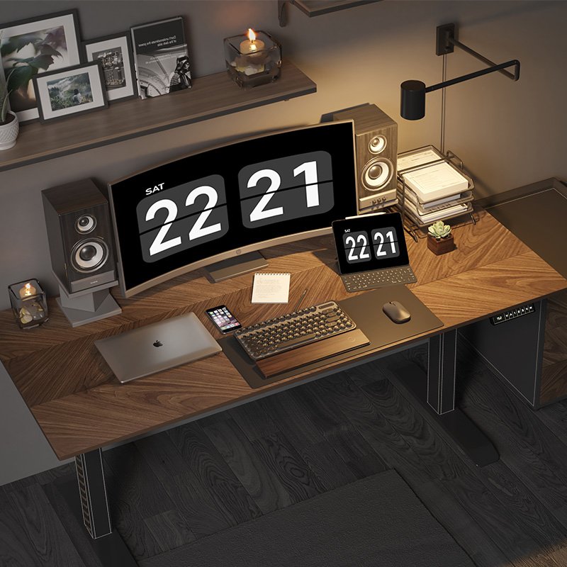 Luxury boss Office workstation Electric Adjustable sit stand wooden Desk Modern Executive height Computer Smart Table Lifting