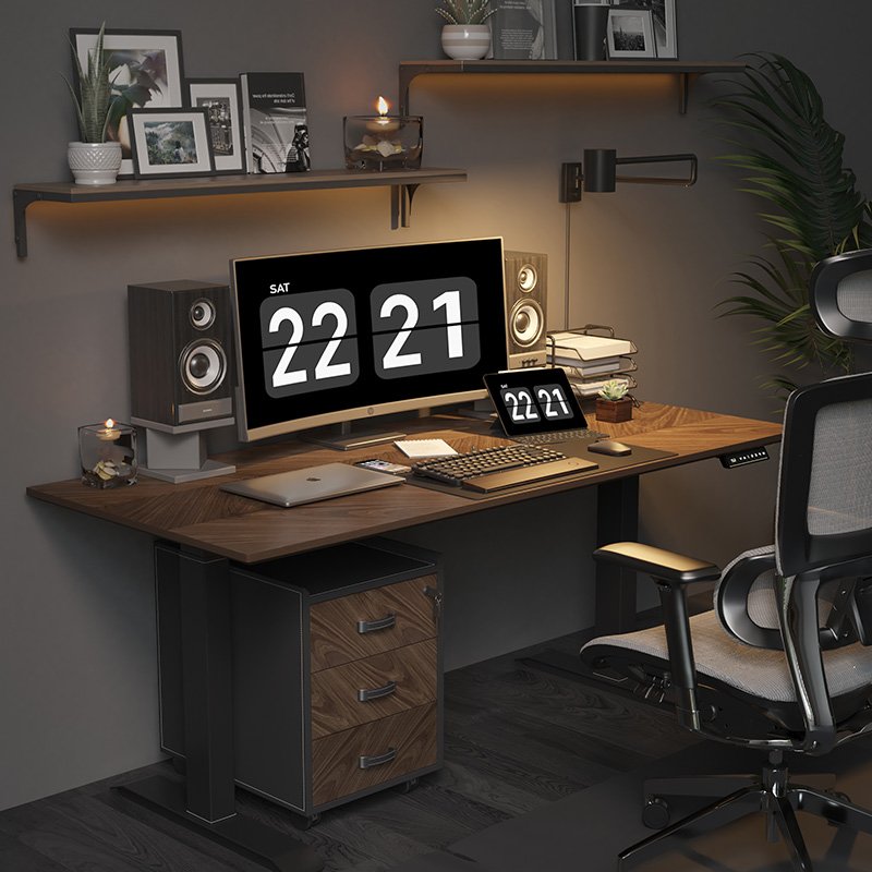 Luxury boss Office workstation Electric Adjustable sit stand wooden Desk Modern Executive height Computer Smart Table Lifting