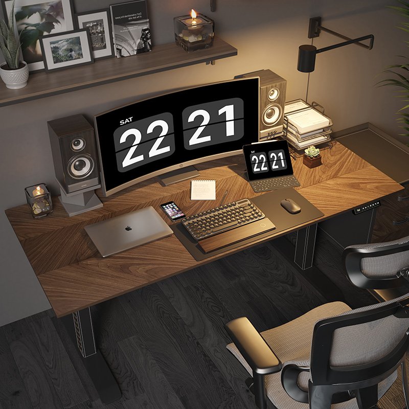 Luxury boss Office workstation Electric Adjustable sit stand wooden Desk Modern Executive height Computer Smart Table Lifting