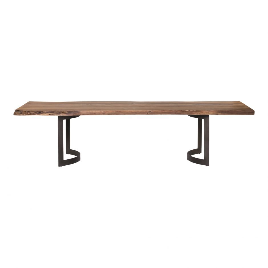 Industrial Design Curved Solid Mango Wood Dining Table With Iron Legs Solid Ruff Natural Finish Wood Customized Dining Table OEM