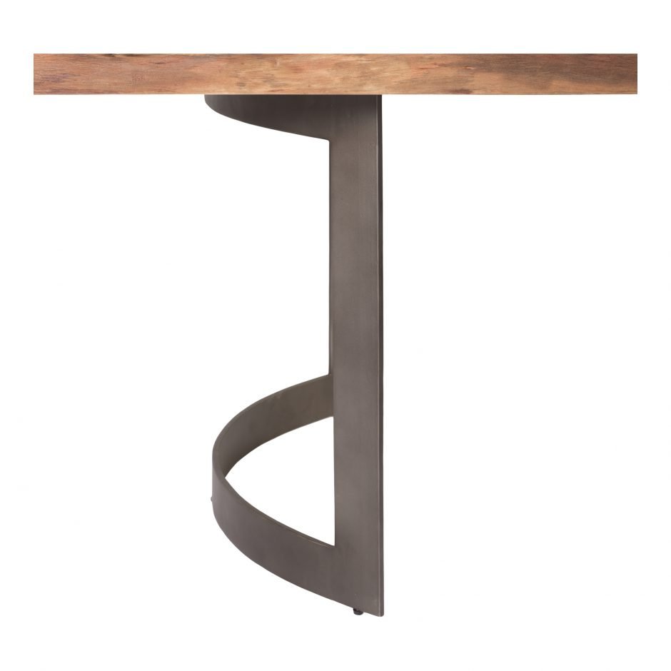 Industrial Design Curved Solid Mango Wood Dining Table With Iron Legs Solid Ruff Natural Finish Wood Customized Dining Table OEM