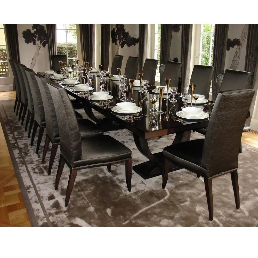 Modern Dining Room Furniture Rectangular Brown Macassar Ebony Wood 8 to 10 Seat Dining Table Set