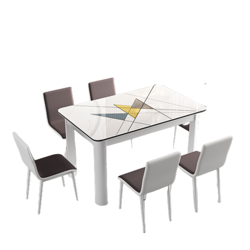 Hot selling dining table and chair set faux marble top and steel frame dining table 6 people rectangular dining table