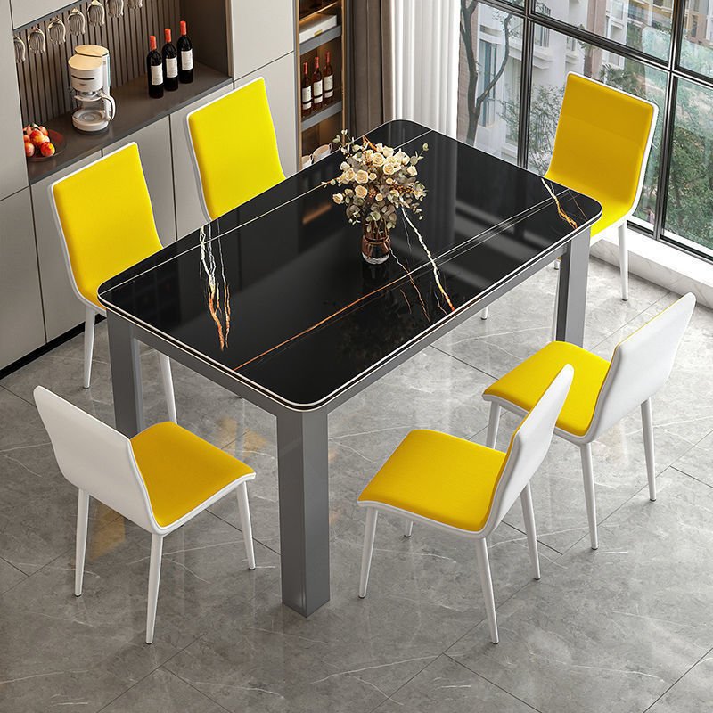Hot selling dining table and chair set faux marble top and steel frame dining table 6 people rectangular dining table