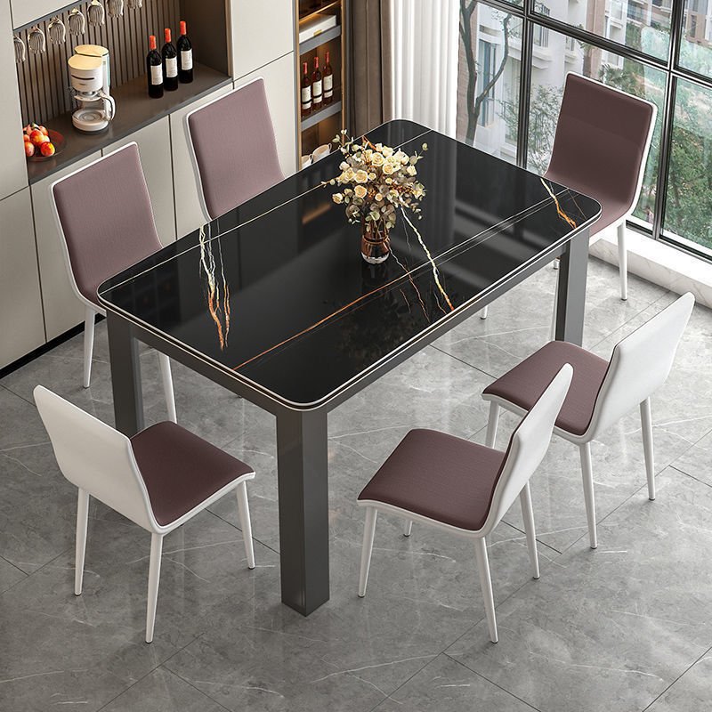Hot selling dining table and chair set faux marble top and steel frame dining table 6 people rectangular dining table