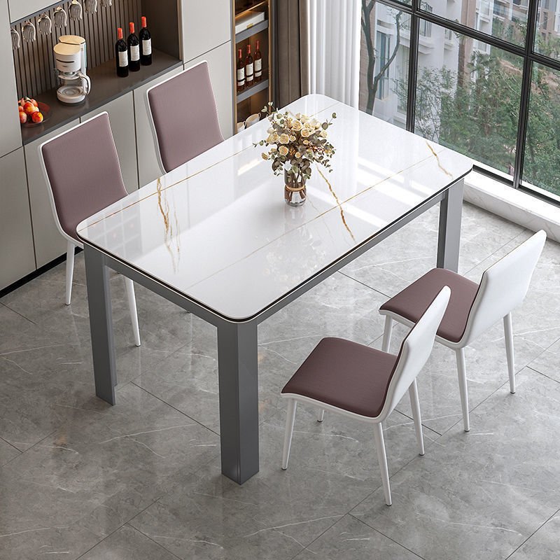 Hot selling dining table and chair set faux marble top and steel frame dining table 6 people rectangular dining table