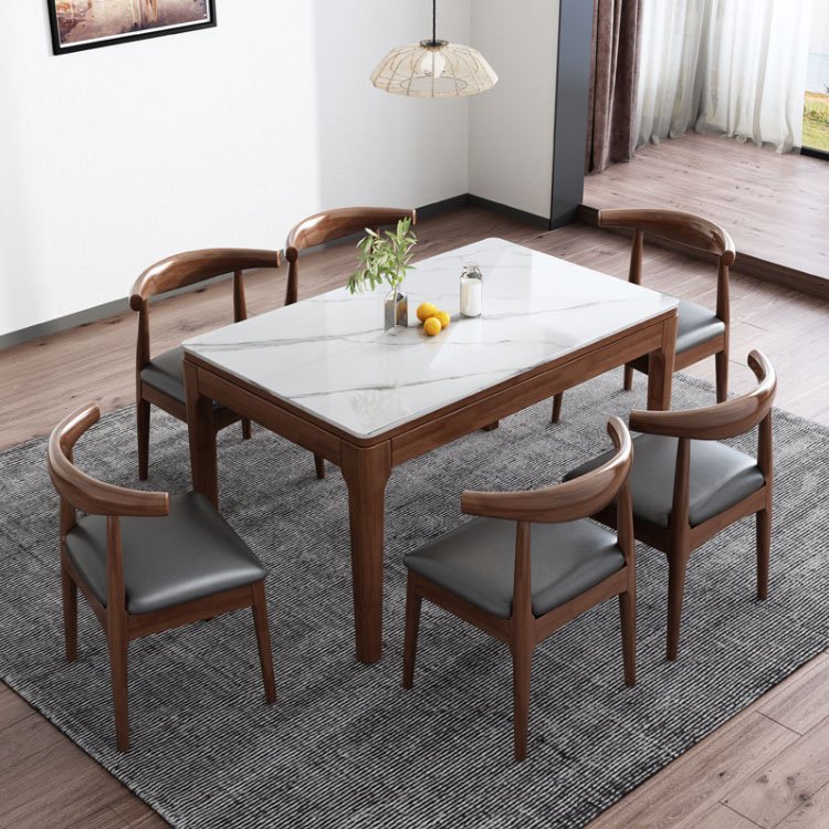 Nordic simple rectangular slate table modern hotel apartment restaurant solid wood dining table