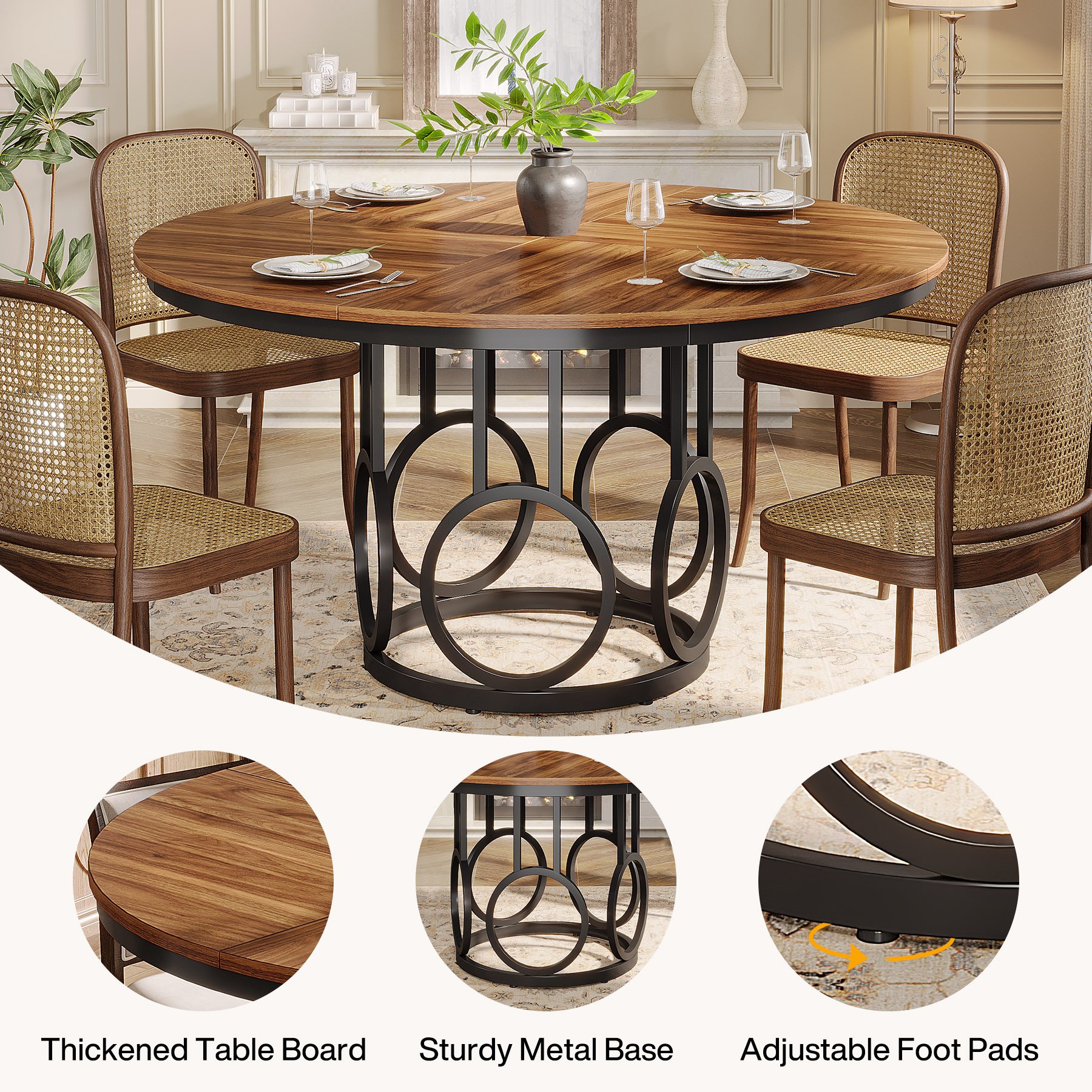 Tribesigns 47" Wood Dining Table Kitchen Round Dining Table for 4-6 People dining tables