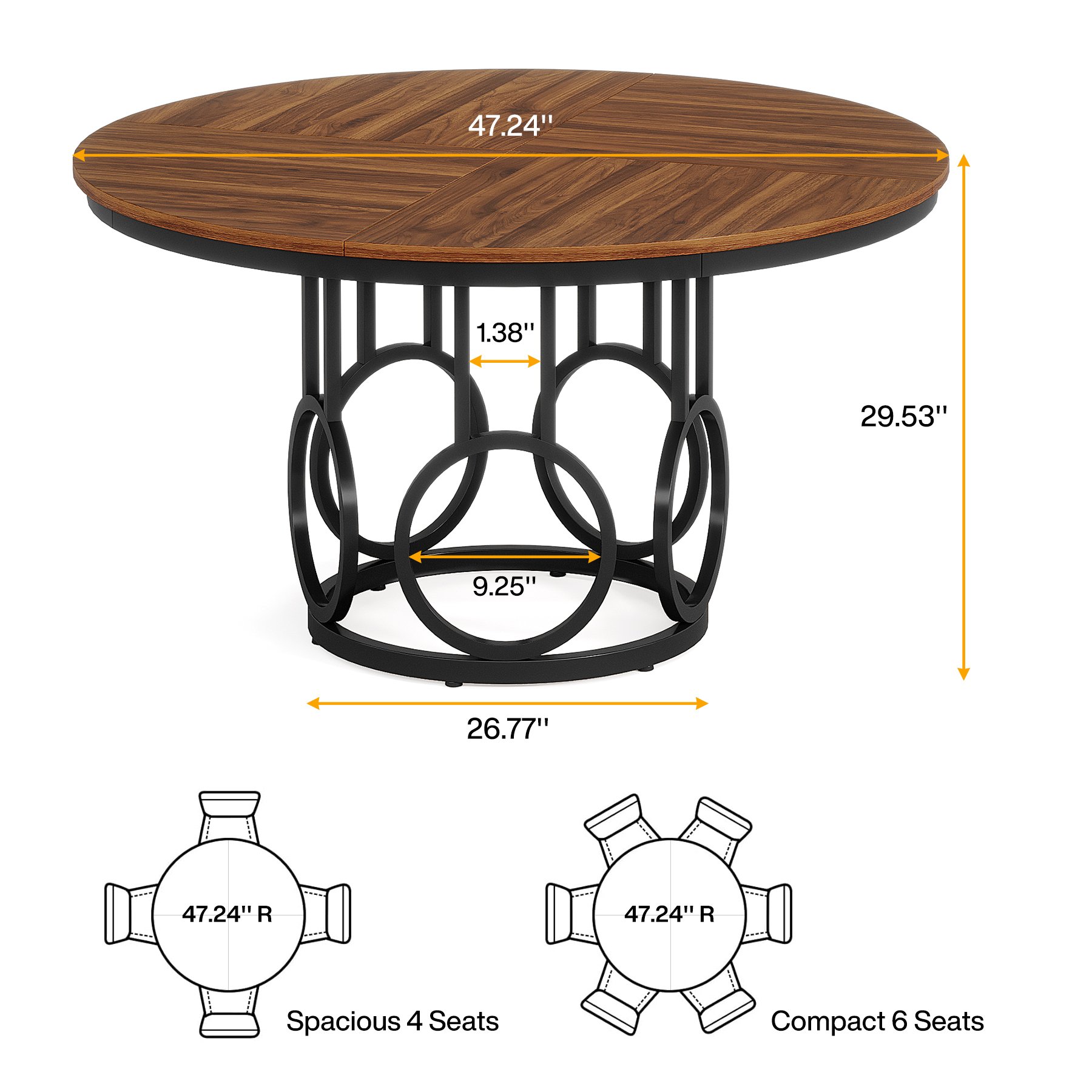 Tribesigns 47" Wood Dining Table Kitchen Round Dining Table for 4-6 People dining tables