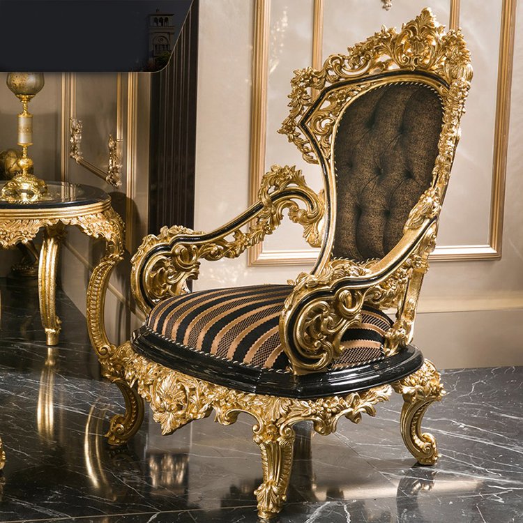 Royal Antique Gold Traditional Wooden Baroque Sofa and Chair Home Furniture Living Room Sofas Coffee Table Tv Stands