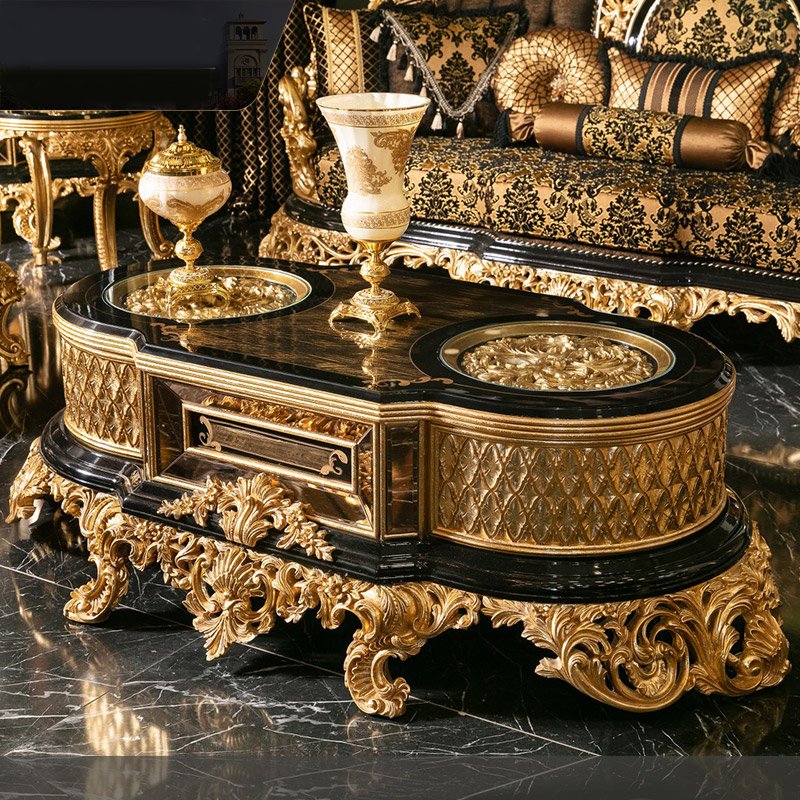 Royal Antique Gold Traditional Wooden Baroque Sofa and Chair Home Furniture Living Room Sofas Coffee Table Tv Stands