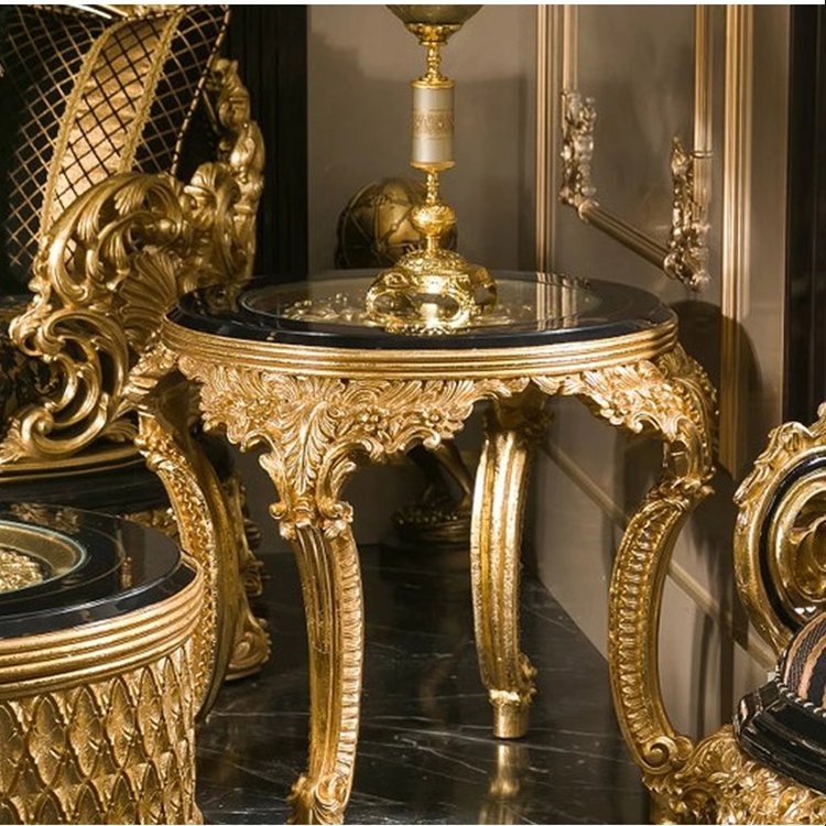 Royal Antique Gold Traditional Wooden Baroque Sofa and Chair Home Furniture Living Room Sofas Coffee Table Tv Stands