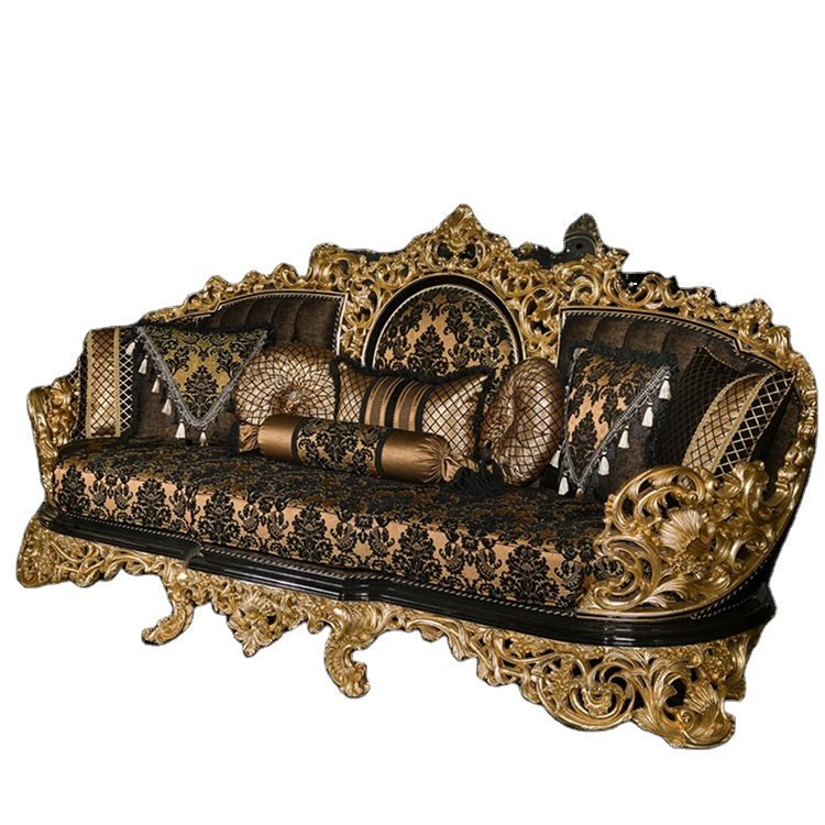Royal Antique Gold Traditional Wooden Baroque Sofa and Chair Home Furniture Living Room Sofas Coffee Table Tv Stands