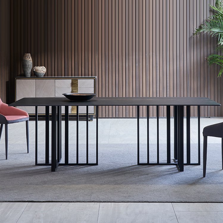 Wholesale Luxury Dinning Table Set With Grey Solid Marble Top And 6 Grey Stainless Steel Chrome Dining Table