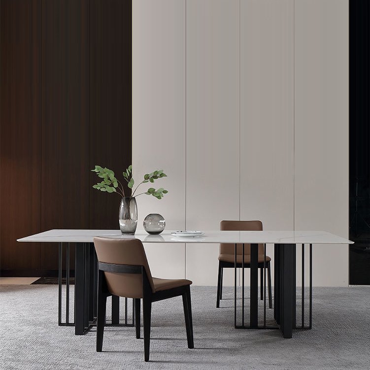 Wholesale Luxury Dinning Table Set With Grey Solid Marble Top And 6 Grey Stainless Steel Chrome Dining Table