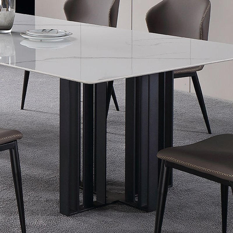 Wholesale Luxury Dinning Table Set With Grey Solid Marble Top And 6 Grey Stainless Steel Chrome Dining Table