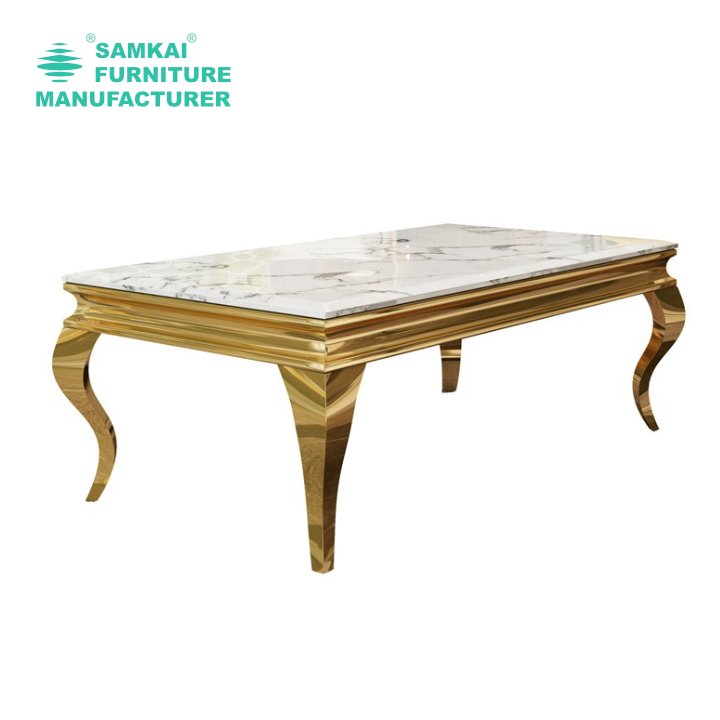 SK-YHZ-E003 Simple design rectangular mirror glass countertop stainless steel banquet event party table