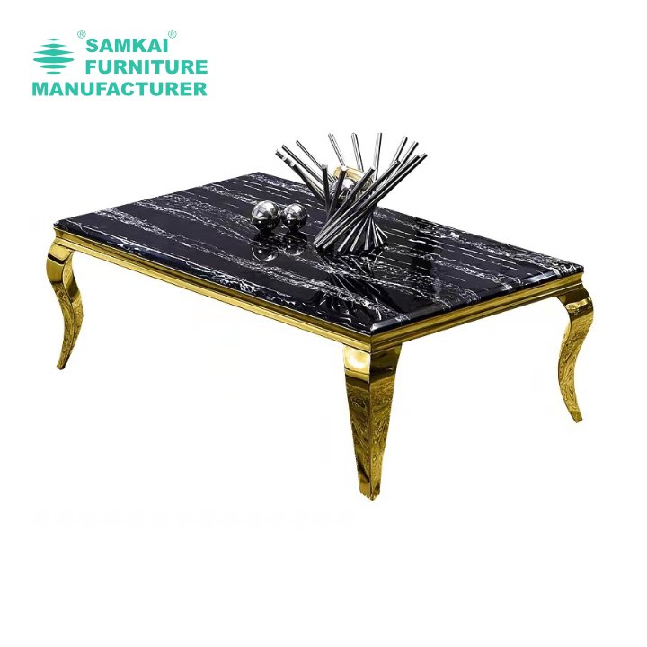 SK-YHZ-E003 Simple design rectangular mirror glass countertop stainless steel banquet event party table