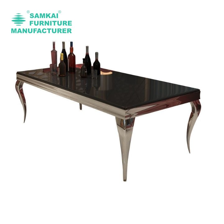 SK-YHZ-E003 Simple design rectangular mirror glass countertop stainless steel banquet event party table