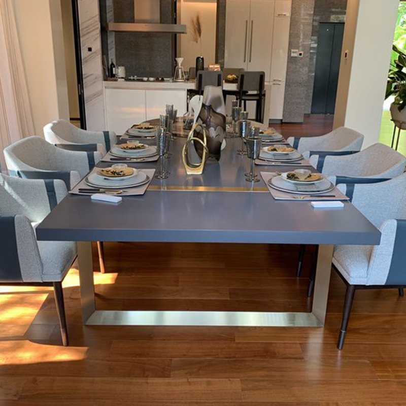 High Quality Metal Base Lacquer Tabletop Restaurant Table Custom Size Artificial Stone Top Italian Modern Luxury Dining Table