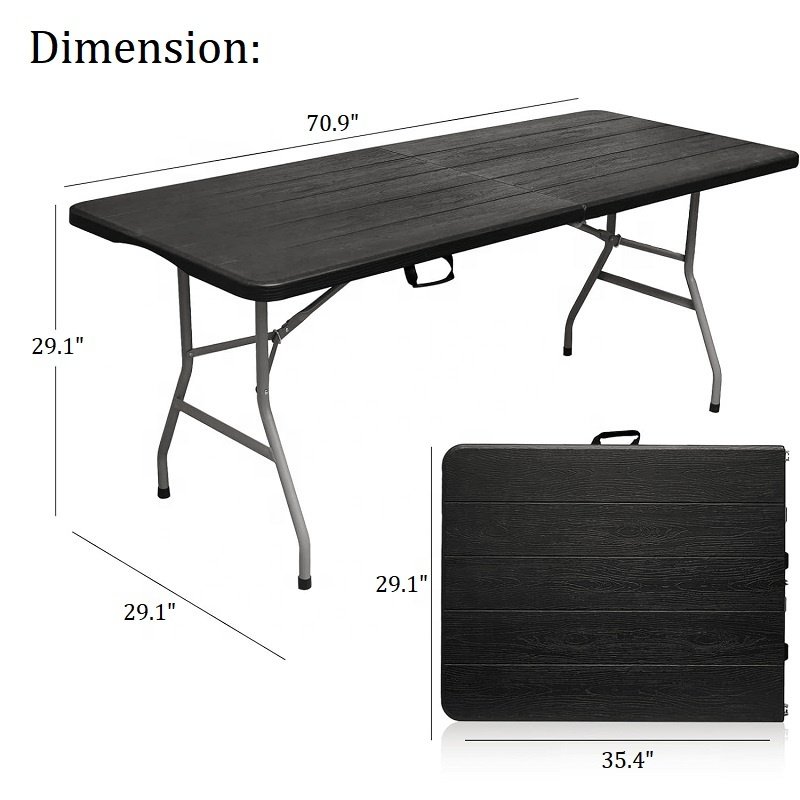 Garden Furnitures Portable Table Wood Grain Plastic Camping Table 38mm Thickness Fold-in-Half 6 Foot Rectangular Folding Table