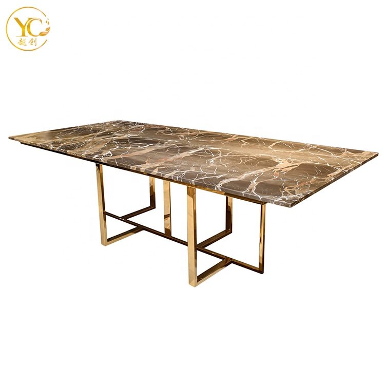 Top Grade Golden Frame Marble Top Luxury 6 Seater Dining Table Set Extendable Dining Table