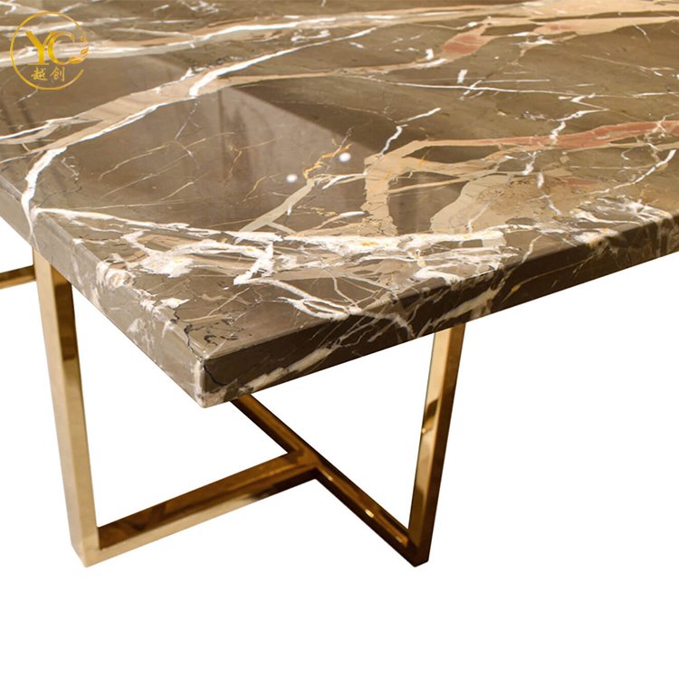 Top Grade Golden Frame Marble Top Luxury 6 Seater Dining Table Set Extendable Dining Table
