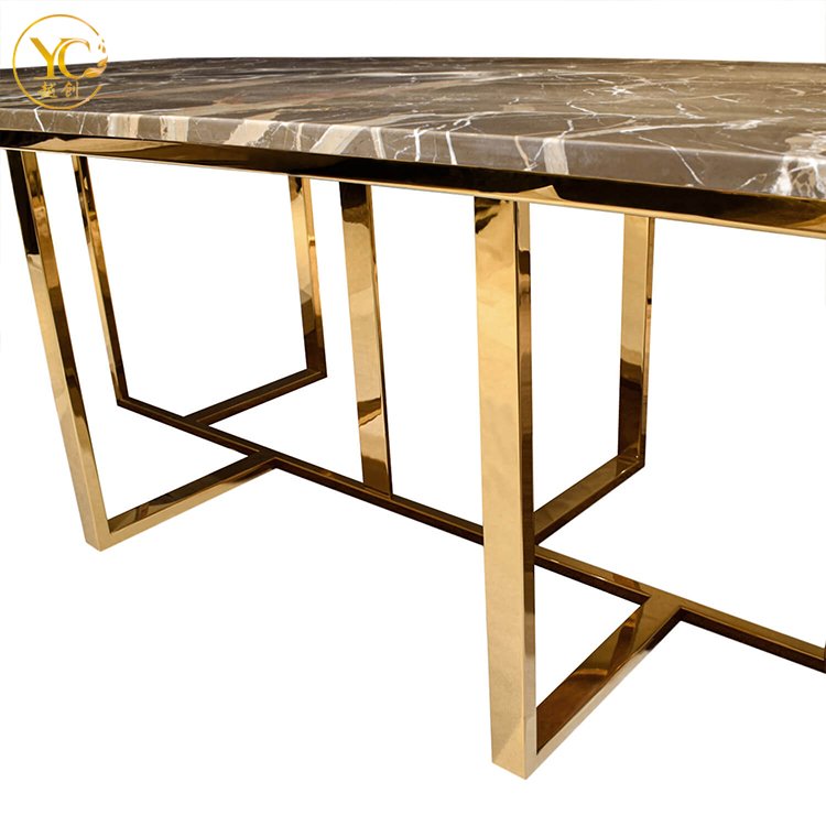 Top Grade Golden Frame Marble Top Luxury 6 Seater Dining Table Set Extendable Dining Table
