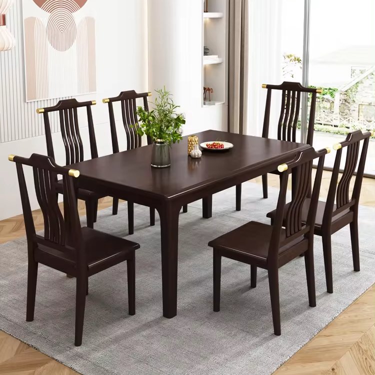 New Chinese solid wood rectangular dining table set for 6 simple modern dining room 4 wooden chairs