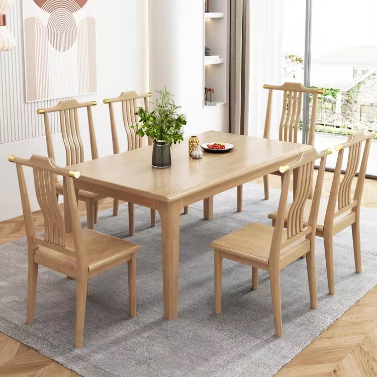 New Chinese solid wood rectangular dining table set for 6 simple modern dining room 4 wooden chairs